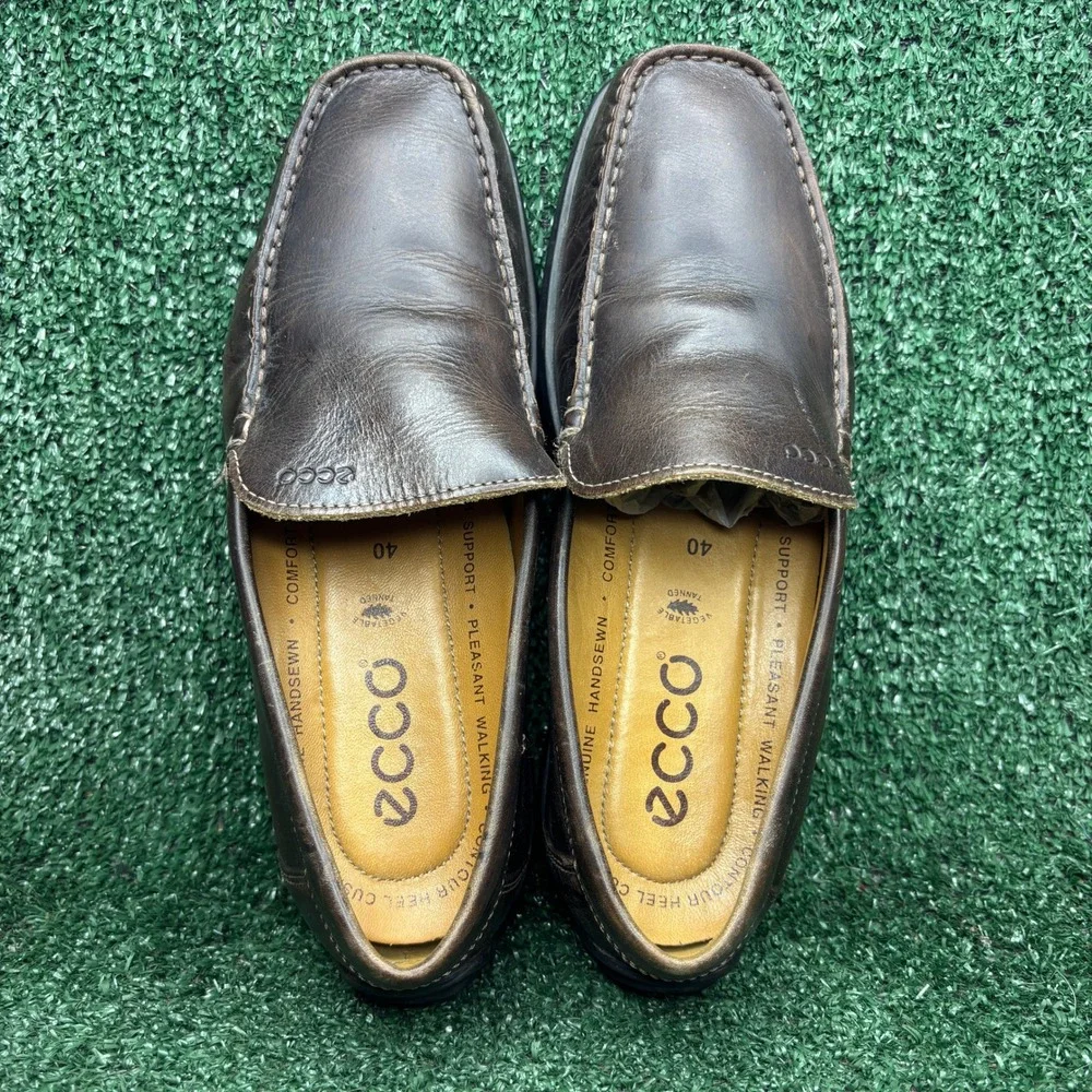 ECCO Classic Moc Vegetable Tanned Leather Slip On‎ Driving Loafer Brown Mens 7.5